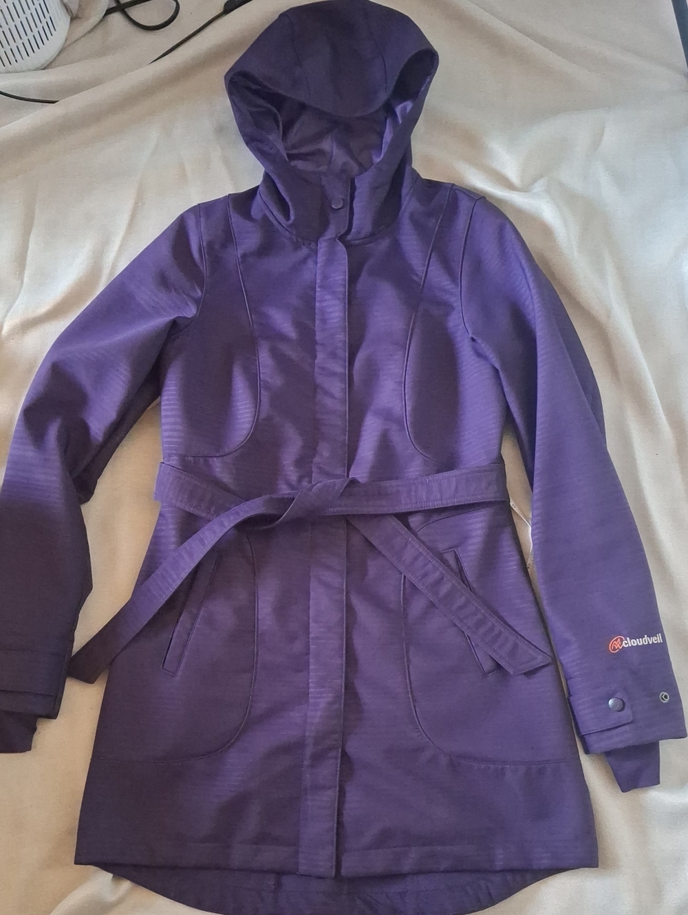 Women's Hooded Belted Trench Coat in Deep Purple